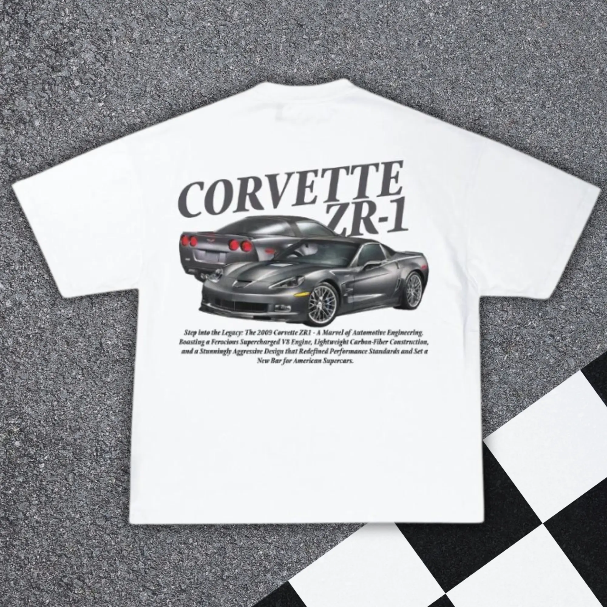 ZR-1 T- Shirt - Print Original Art Car Shirt Poster Type Design for Birthday Menswear Top