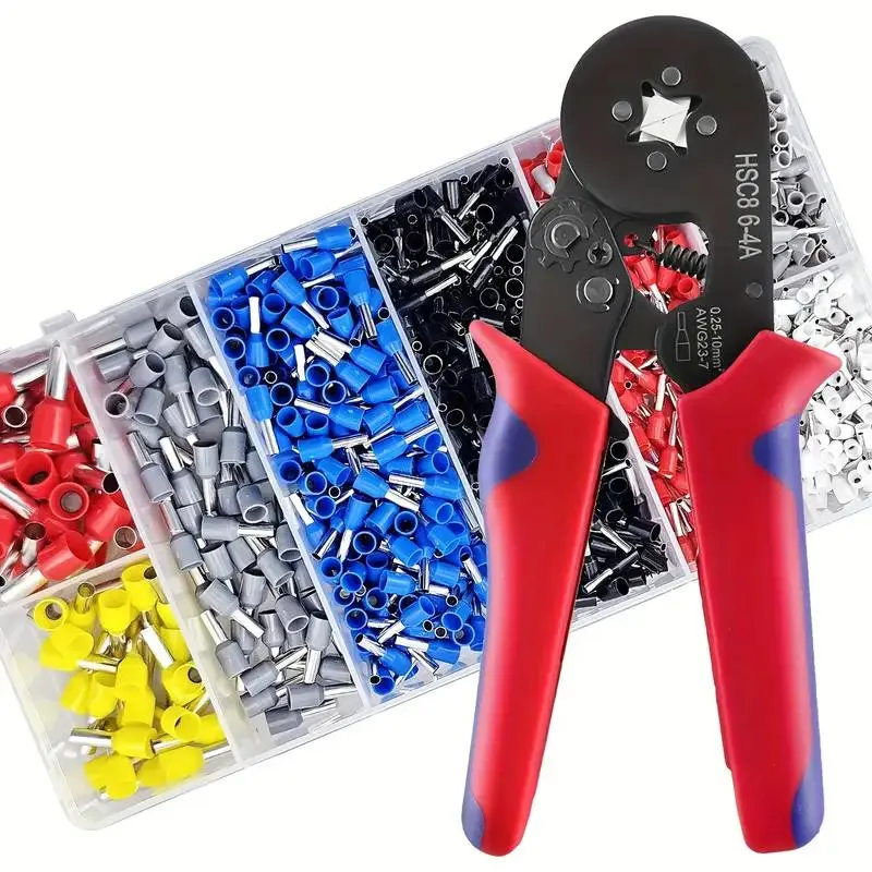 Wire Terminals Crimping Tool Kit, Hand Tools, DIY Tools, Self-adjusting Ratchet Crimper with 4 Tooth, Insulated Terminals, Professional Crimping Pliers Set, Hardware, for AWG24-8 Wire Ranges