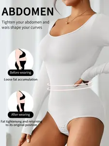 1 pack Fall/Winter Solid Color Women's Casual Long Sleeve Jumpsuit Bottom and Inner Layer Crotch Button No Underwear No Underwear Slim Slim High Stretch One Piece Shapewear Women