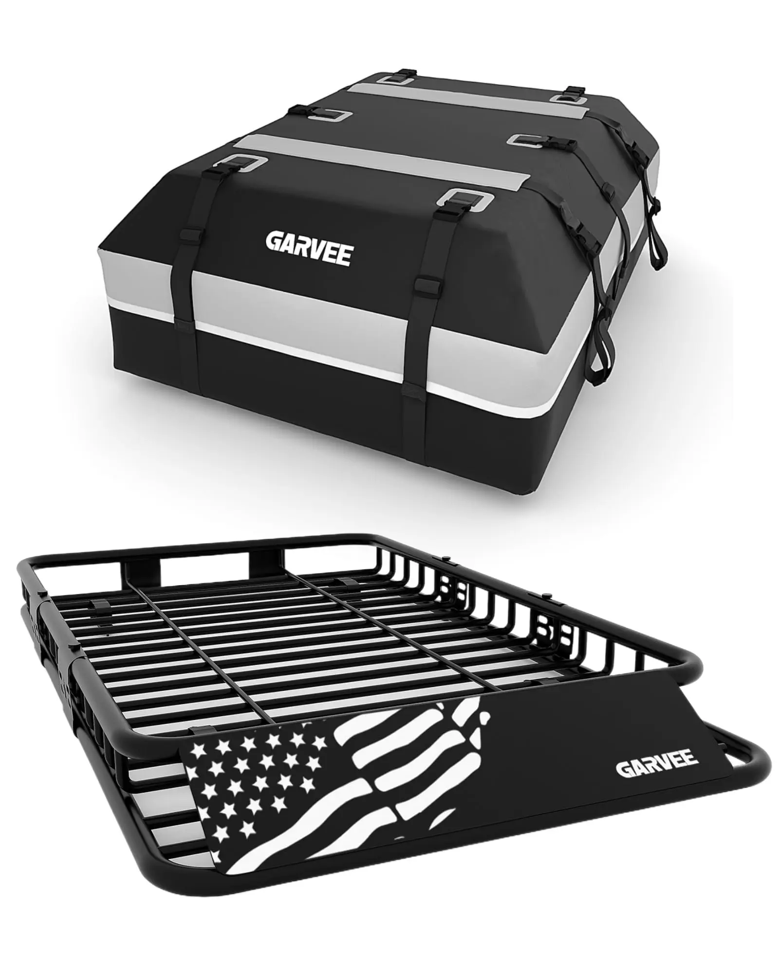 GARVEE 64" x 39" Universal Roof Rack Basket, 200 Lbs Capacity Rooftop Cargo Carrier Basket With 21 Cubic Feet (52" x 39") Waterproof Luggage Bag, for Suvs, Trucks, Vehicles