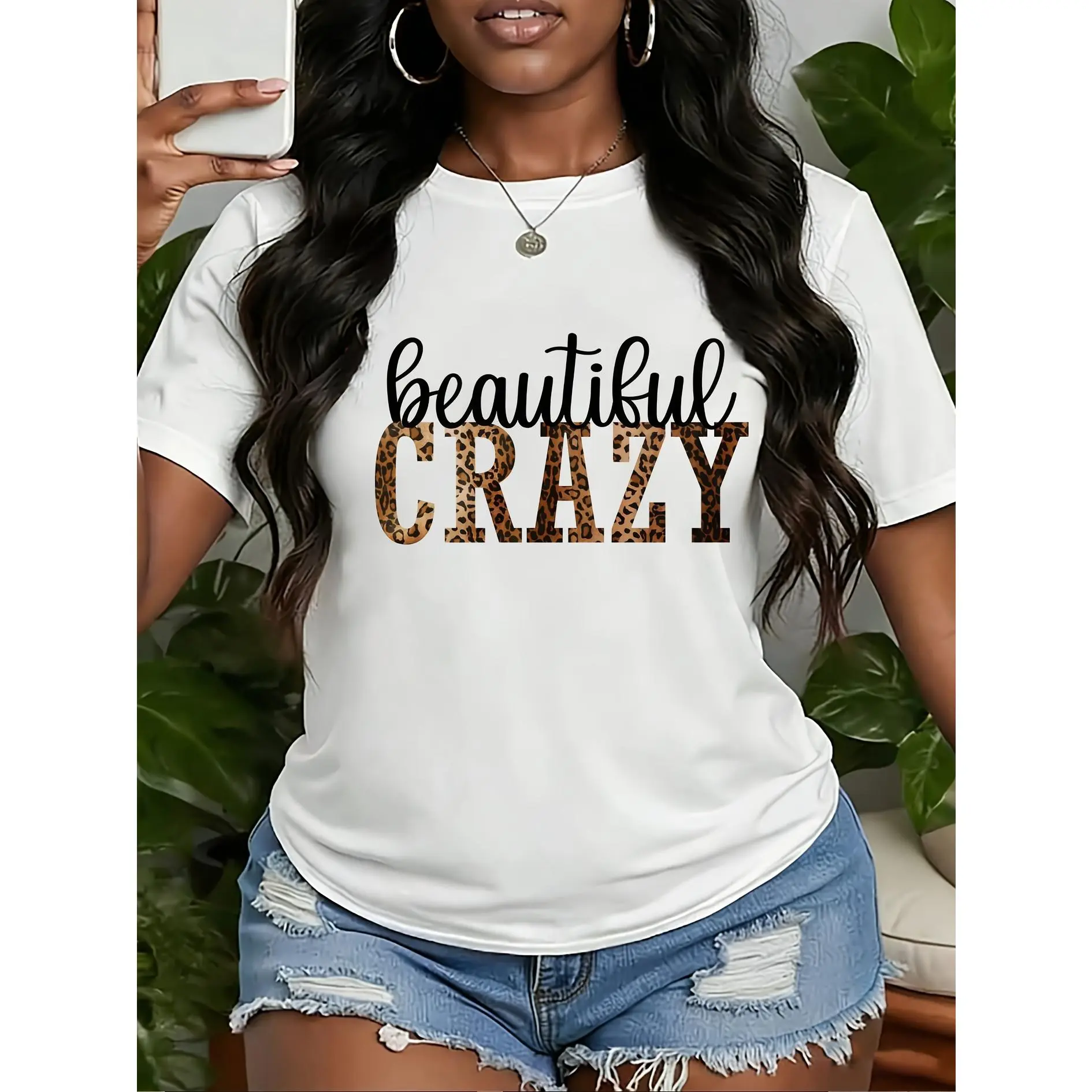 Women's Leopard Print Graphic T-Shirt, Casual Oversized Streetwear Top with Round Neck, Soft Short-Sleeve Drop Shoulder Polyester Fashion Shirt, Clothes, Fitted