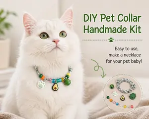 DIY Pet Collar Handmade Kit, Adjustable Cat Collar Craft Kit, Cute Beaded Pet Necklace Set, Handmade Collar Materials Pack for Cats and Small Dogs
