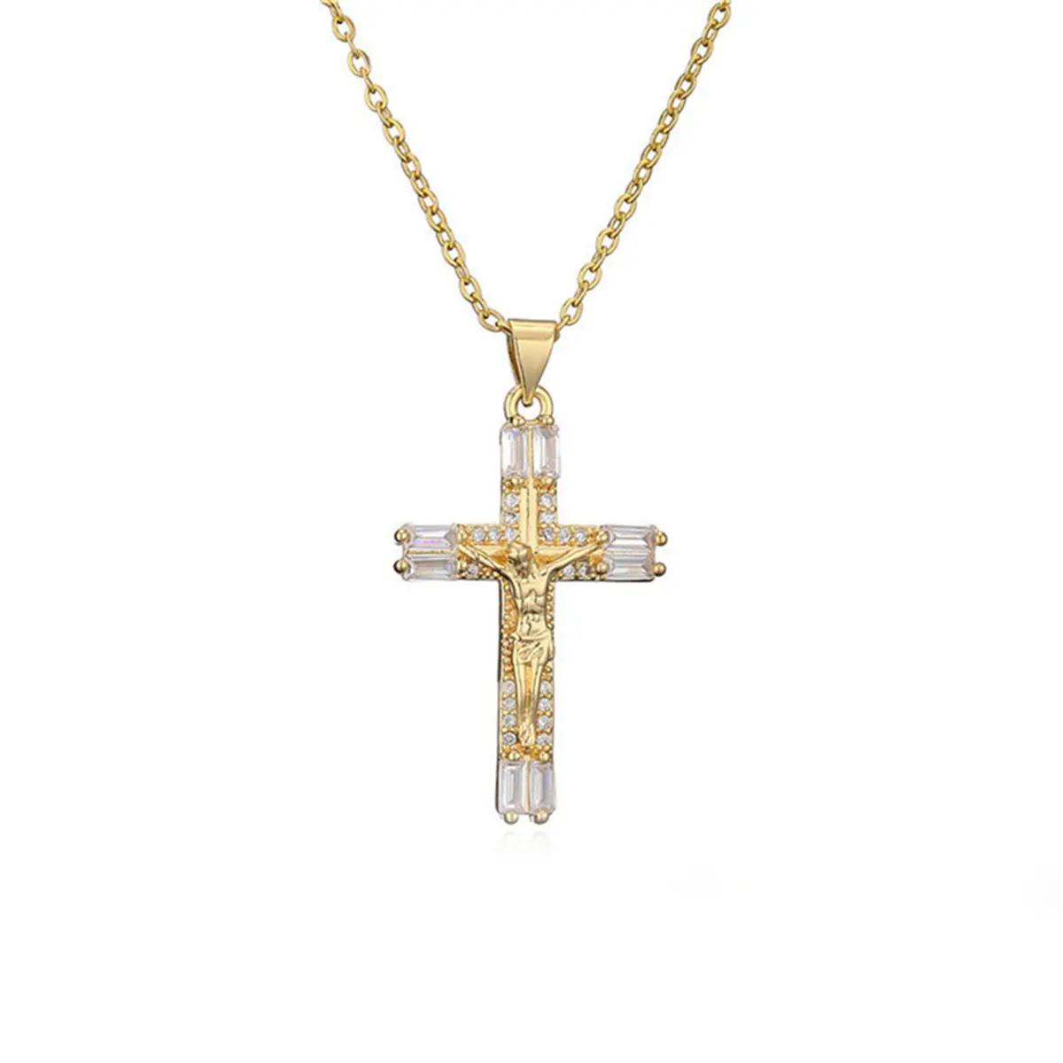 Vintage  Gold Plated Multi-Gemstone Cross Pendant Necklace,Filled Cz Zircon Crystal ,Gift for Women & Girls