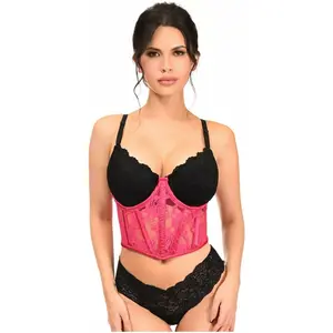 Lavish Fuchsia Sheer Lace Underwire Waist Cincher Corset