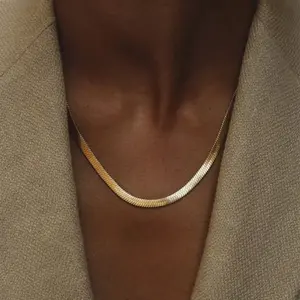 Dainty Gold Herringbone Necklace for Women, Thin Layered Chunky Snake Stainless Steel Chain Necklaces Jewelry