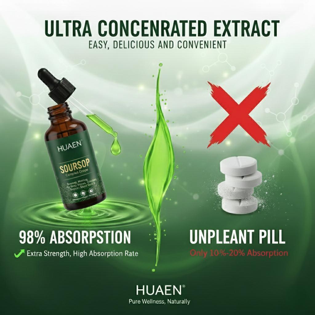 HUAEN Pure Soursop 10 in 1 Liquid Drops Extract - Seamoss,Moringa,Black Seed Oil,Turmeric,Oregano Liquid Drops for Immune System and Gut Health Support