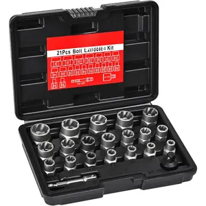 Bolt Extractor Set, 21 count Easy Out Bolt Extractor Kit, 3/8" Drive Impact Stripped Bolt Remover Extractor Socket Set Tool for Rusted, Rounded, Damaged Nuts