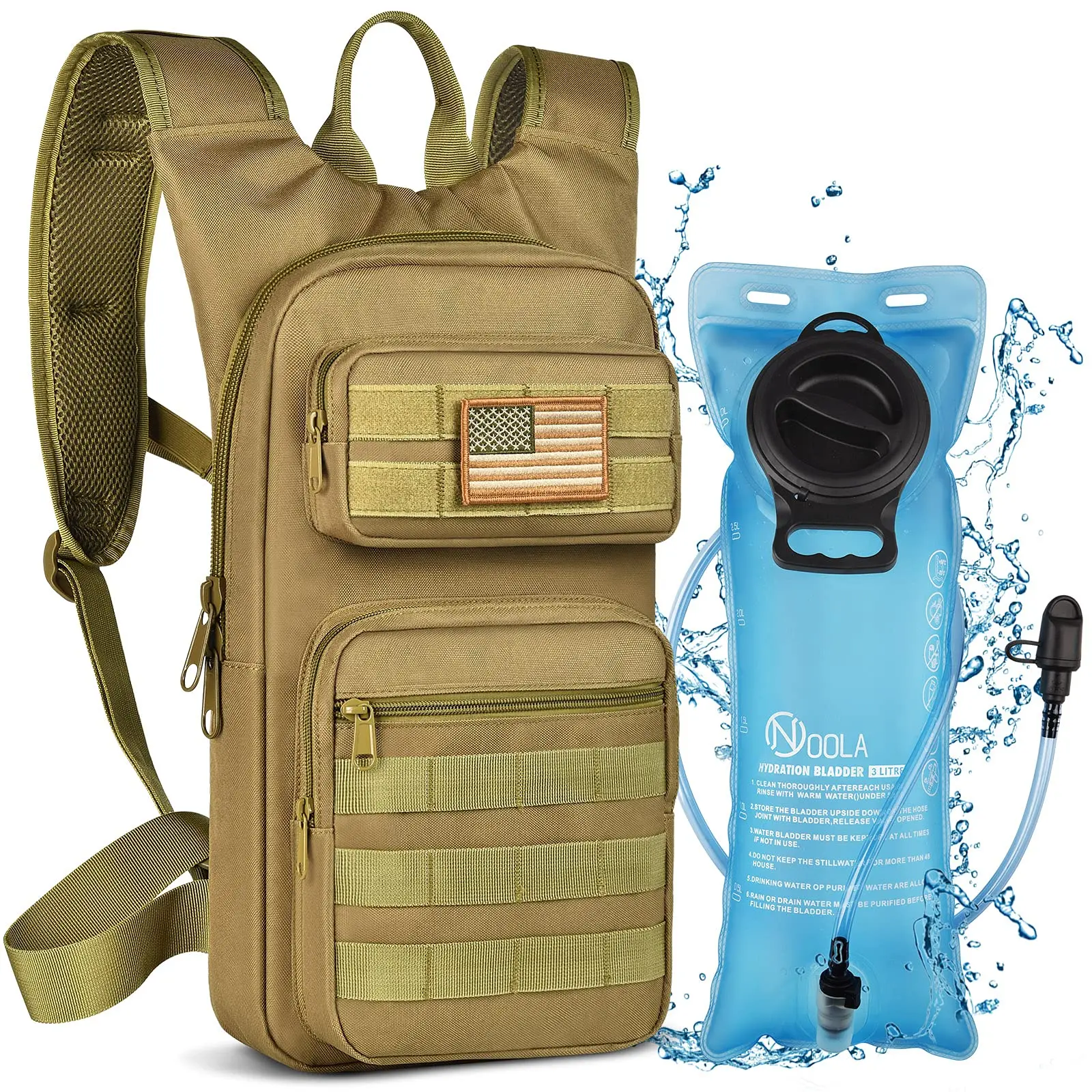 Hydration Backpack with 3L TPU Water Bladder, Tactical Molle Water Backpack for Men Women, Hydration Pack for Hiking, Biking, Running and Climbing