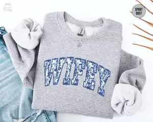 Toile De Jouy Wifey Sweatshirt , New Bride Gift , Coquette Bridal Shower Graphic Tees , Floral Honeymoon Crewneck, Fiance Sweater, Getting Ready Outfit