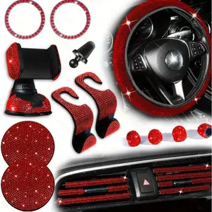 Car Steering Wheel Cover Non-Slip Comfortable No Inner Ring Handle Cover Inlaid with Rhinestones US License Plate Frame Rhinestone Car Decoration, Christmas, Gifts