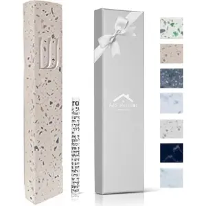 Modern Stone Mezuzah Case Design, Mezuza Cover for Scroll Protection, Easy Peel and Stick Housewarming Gift and Home Blessing (Terrazzo Beige, 7 Inches)
