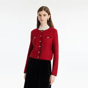 NEW GOELIA Wool-Blend Sequins Knitted Women Cardigan Tops Fit