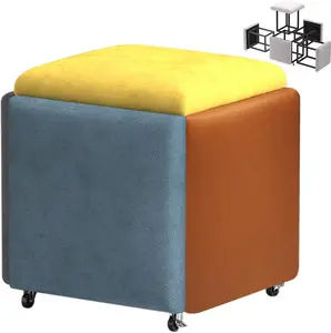 5 in 1 Ottoman Cube with Swivel, Stackable Sofa Chair Stools Nesting Stools, Technology Cloth Makeup Stool Save Space for Living Room Dining Room Bedroom (5 colors, 17.7"D x 17.7"W x 18"H)