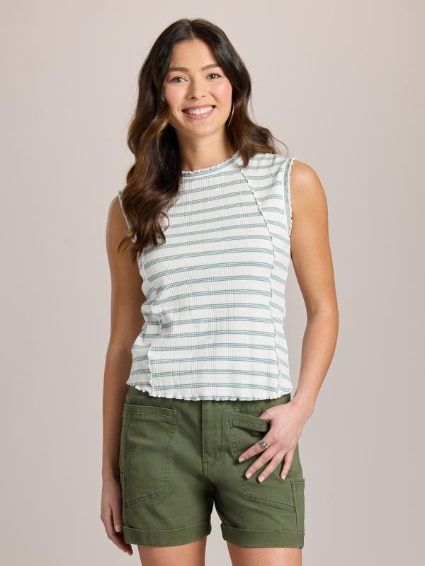 UNIONBAY Women's Sardinia Mock-Neck Ribbed Knit Tank Top - Cotton Striped Ribbed Texture Women's Tanks & Camis, Casual Everyday Denim Fabric Top
