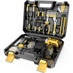 Home Tool Kit with Drill - 166-Piece General Basic Home Repair Tool Set with 12V Cordless Power Drill & Battery & Charger & Portable Tool Box for Garden Office House Apartment Repair Men Women