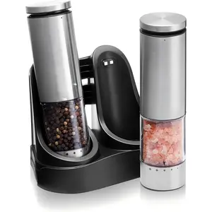 Electric Salt and Pepper  Set Rechargeable, Automatic Salt and Pepper  Set with  Top Button, Stainless Steel Electric Salt and Pepper Shakers Set