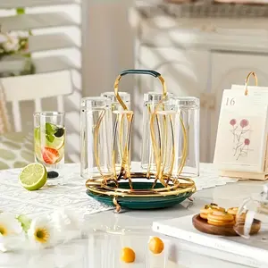 1pc Elegant European Drum-Shaped Cup Rack - Gold Iron Multi-Functional Drainage Rack, for Storing Glass Cups and Mugs in the Kitchen
