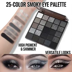 25-Color Smokey Eyeshadow Palette – Cool-Toned Black & Grey Matte & Shimmer Shades, High Pigment, Smooth Blendable Formula for Dramatic Night & Party Looks. Makeup Daily Silky Cosmetic