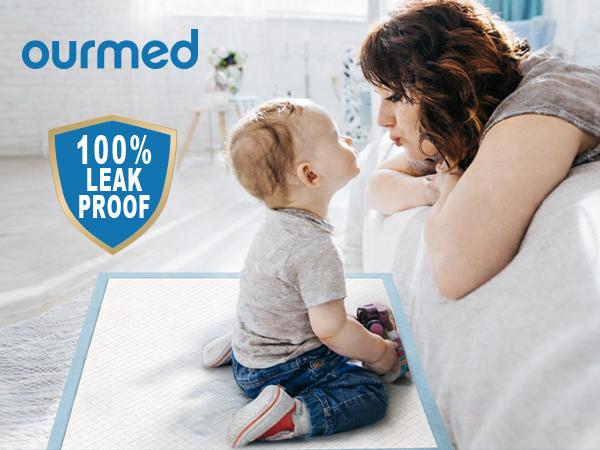 Ourmed Super Absorbent Underpad, 30"x36" Extra Large Incontinence Bed Pad, Waterproof Disposable Pee Pad for Elderly, Adults, Kids and Hospital Usage, 50 Count（Can also Underpad as a pet care mat）