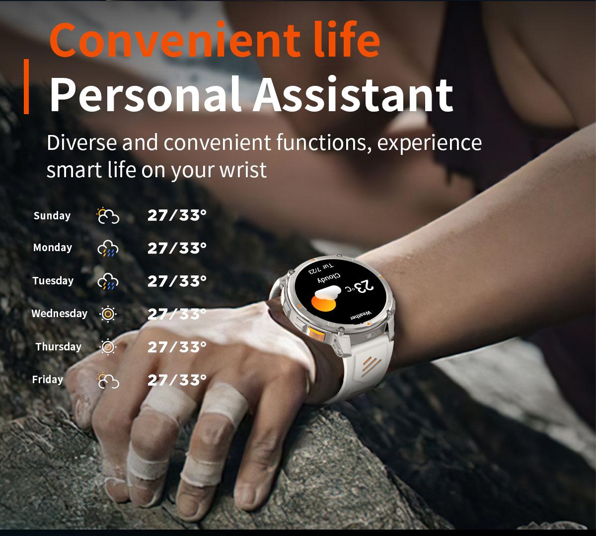 Military Smartwatch for Men, LED Flashlight BT Call IP68 Waterproof Heart Rate Fitness Pedometer Android/iOS Compatible - Ideal for Hunting Hiking Extreme Sports