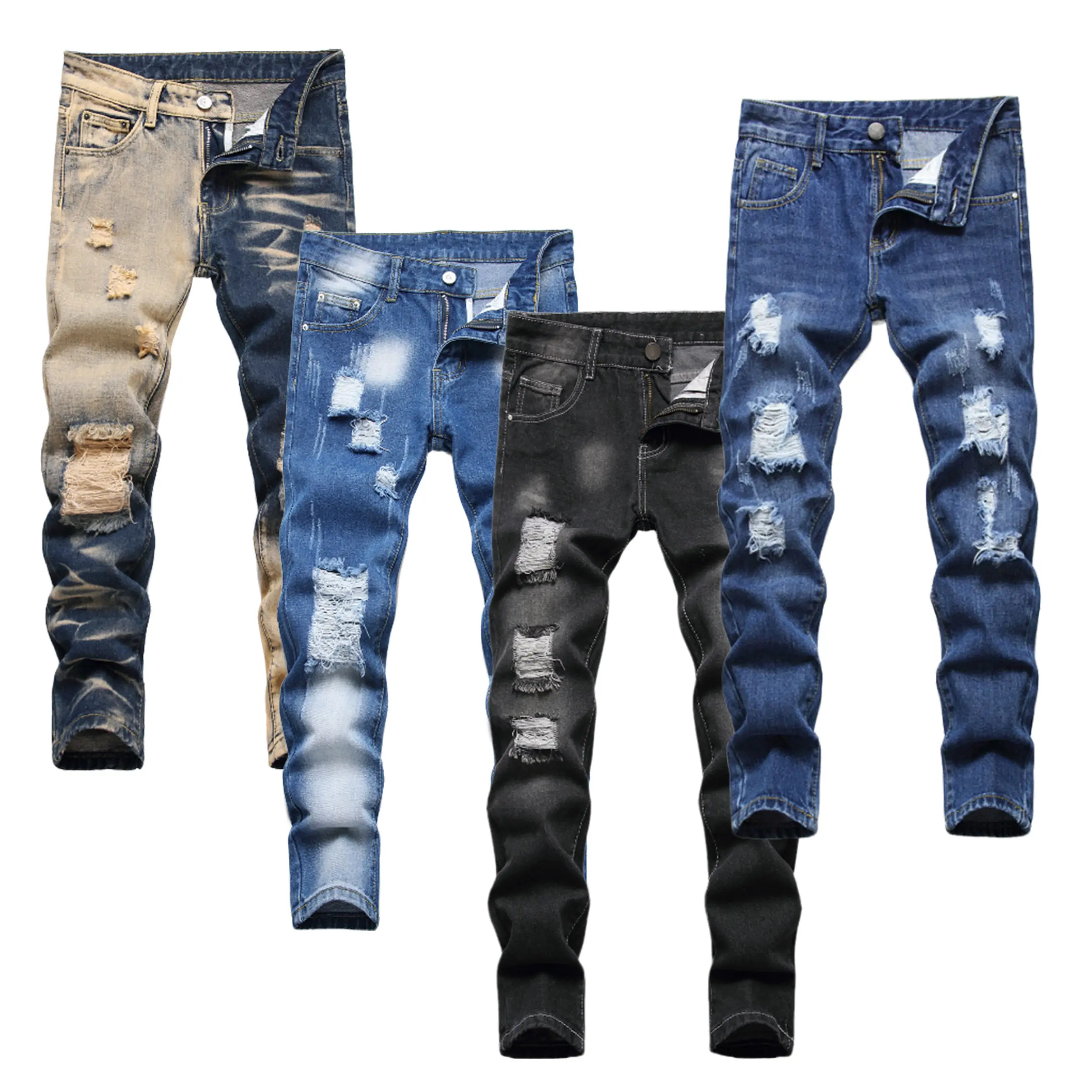 Boys' Mid-Waist Modest Casual Fitted Skinny Jeans - Ripped Distressed Denim Pants with Zip, Party & Streetwear Kids' Clothes Bottoms, Hole Skinny Jeans