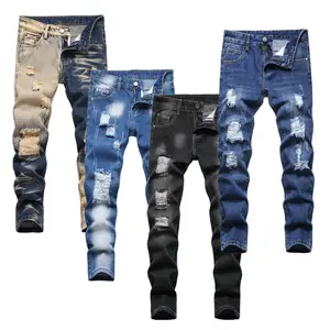 Fashion Boy's Skinny Fit Ripped Jeans Destroyed Distressed Denim Pants Casual Streetwear