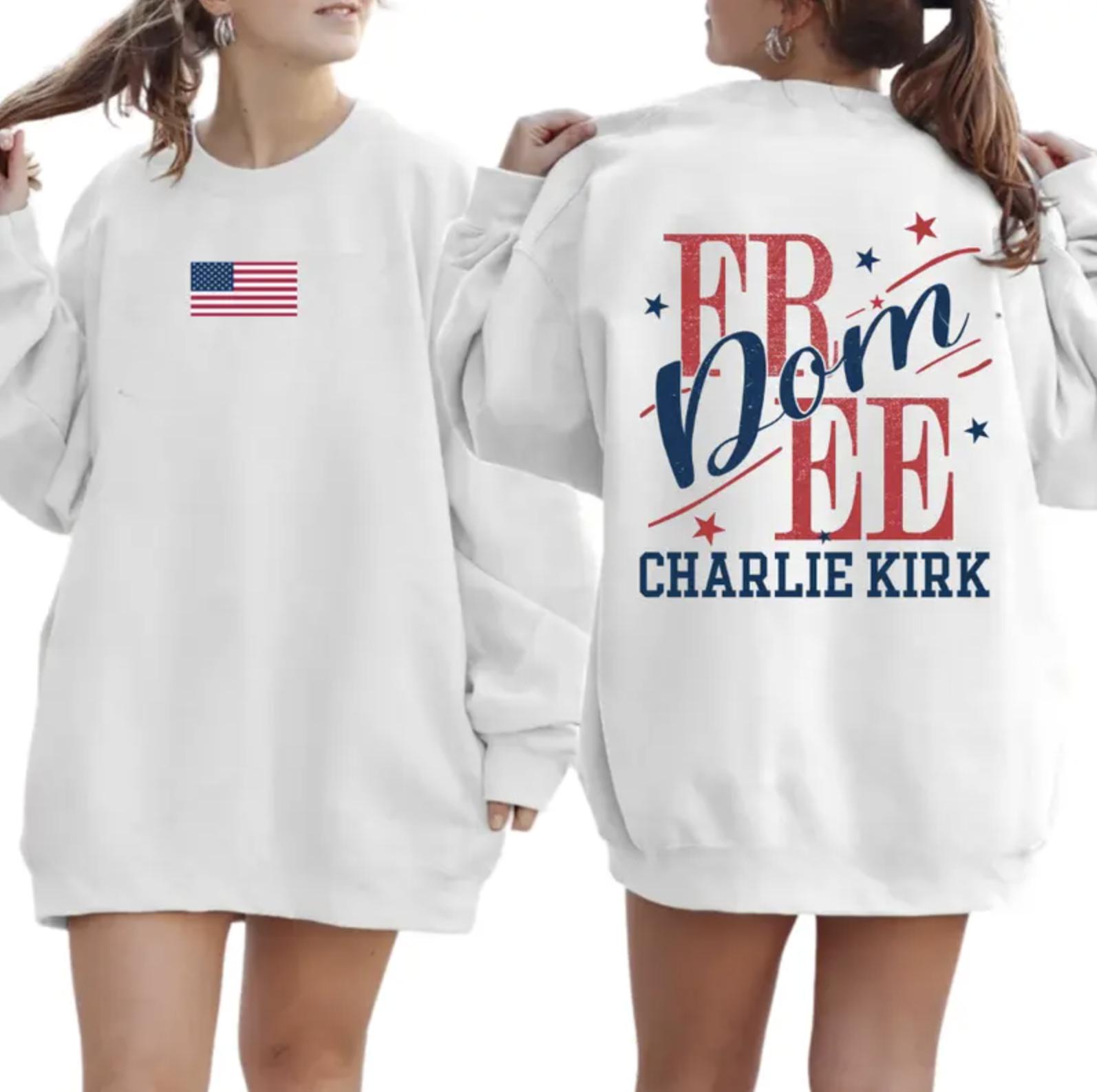 Charlie Kirk Freedom Sweatshirt, Patriotic USA Flag Tee, Red White Blue Graphic Top, Pro America Political Outfit, Memorial Tribute Graphic Shirt, Republican, Pro Trump, Charlie Kirk, Gift For Men & Women, Full Sizes, Full Colors