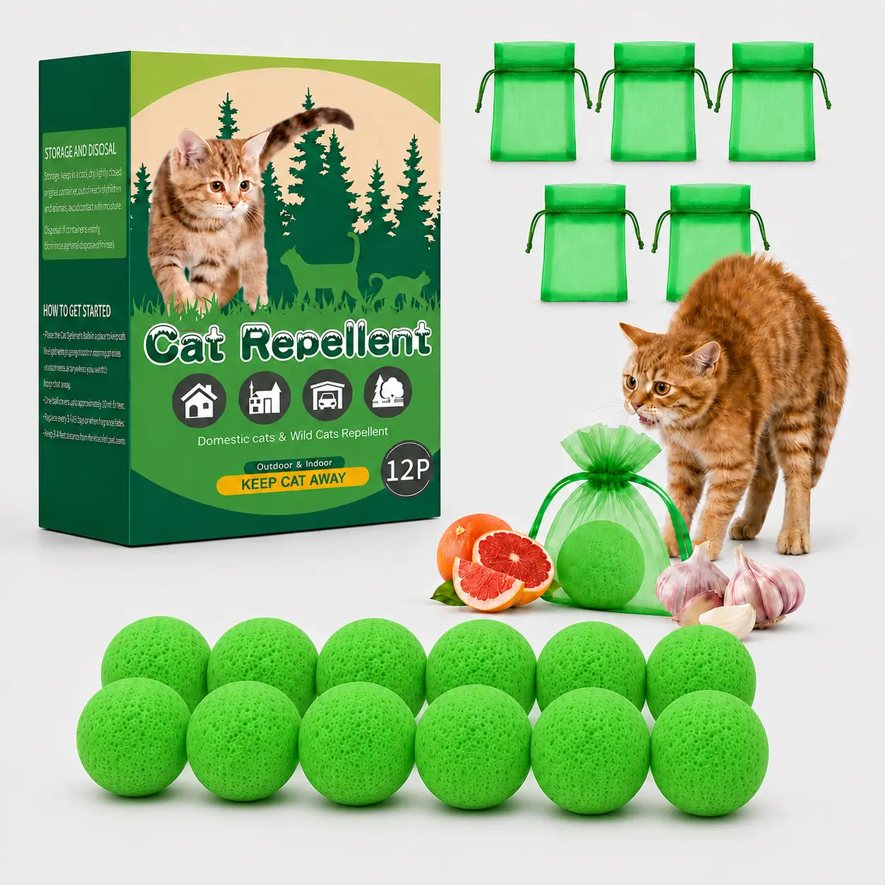 12-Pack Natural Peppermint Oil Cat Repellent Balls, Outdoor/Indoor Deterrent for Lawn, Garden, Furniture, Mulch (Pet Supplies, Dog & Cat Accessories)
