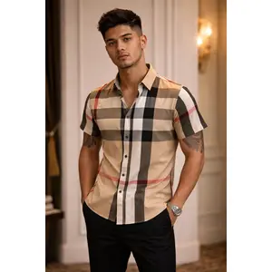 Camisa de Cuadros Beige Casual para Hombre