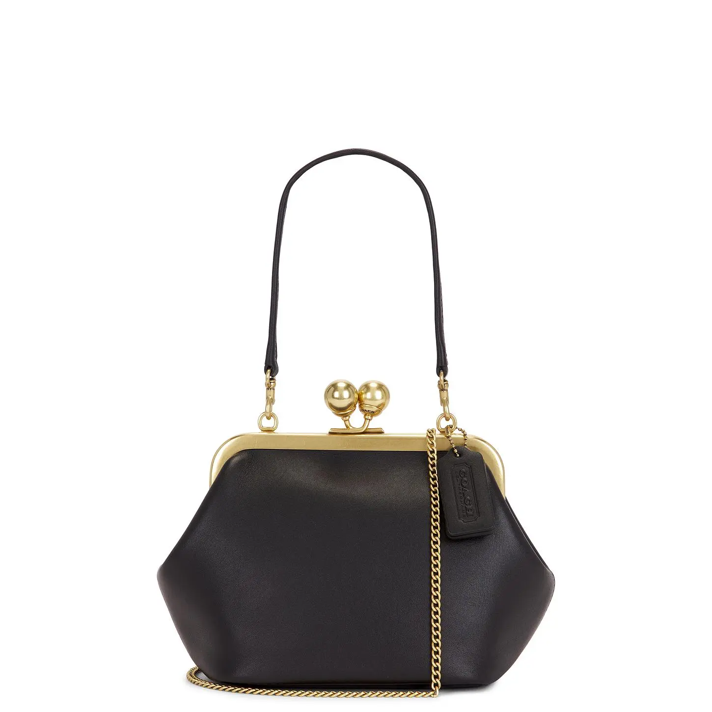 Coach Glovetanned Leather Kisslock Frame Bag in Black