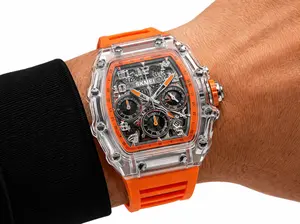 Men's Quartz Watch with Transparent Case, Waterproof Design, ChronoClear, Luminous Hands & Silicone Strap
