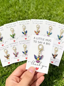 12pcs Colorful Hummingbird Keychains with Thank You Cards, Enamel Bird Key Rings, Keychain Bag Charm, Suitable for Backpacks, Handbags, Car Keys, Cute Hummingbird Gift for Female Bird Lovers, Party Favors and Thank You Gifts