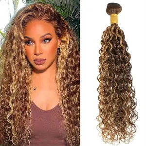 Megeen 15A P4/27 Highlight Blonde Bundles Human Hair Brown Water Wave Bundles Unprocessed Brazilian Virgin Remy Honey Blonde Water Wave Bundle Human Hair Extensions