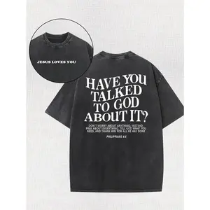 Unisex Christianity Themed 250G Cotton High-Quality Double-Sided Printed Round Neck Short Sleeve T-Shirt, Menswear, Sports Clothes, Casual Distressed Festive Boyfriend Tees for Outdoor Sports, Street Leisure