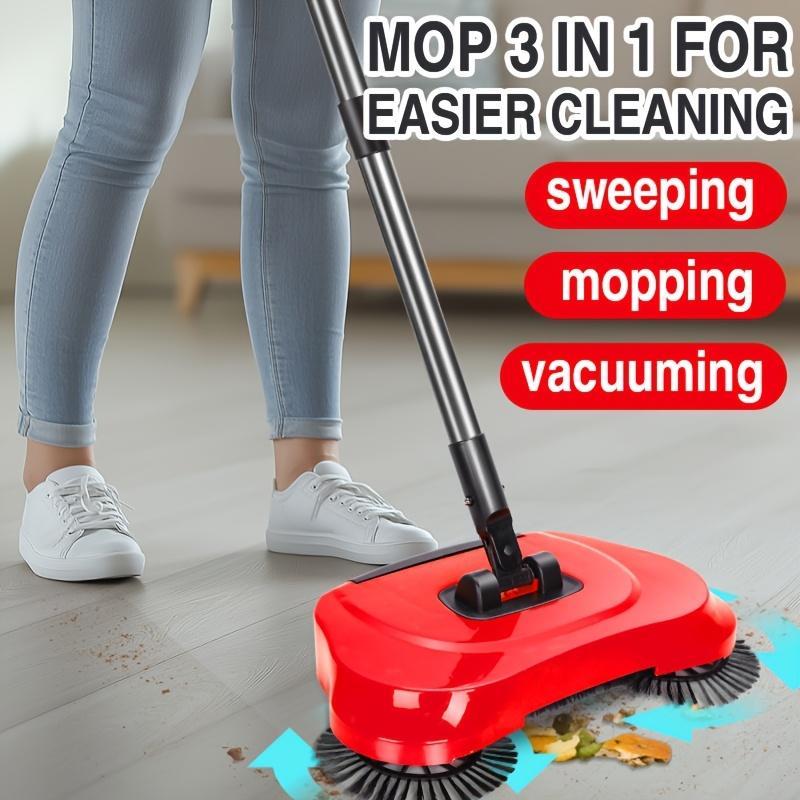 Manual Push Sweeper, Multifunctional Cleaning Tool, Long Handle Sweeper with Automatic Spinning System, Suitable for Hardwood Floor, Tile, Kitchen, Home, Office