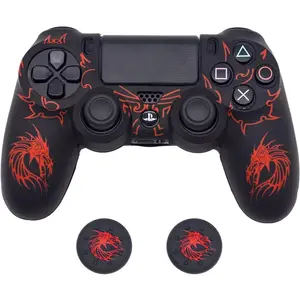 Skin for PS4 Controller, BRHE Anti-Slip Grip Silicone Cover Protector Case Compatible with PS4 Slim/PS4 Pro Wireless/Wired Gamepad Controller with 2 Dragon Carving Thumb Grip Caps