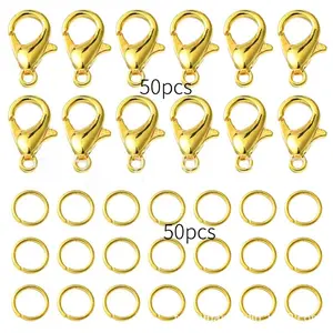 Lobster Clasp Accessories Set - Includes 12x7mm Silvery Lobster Clasp Open Jump Ring, DIY Bracelet Jewelry Making Materials