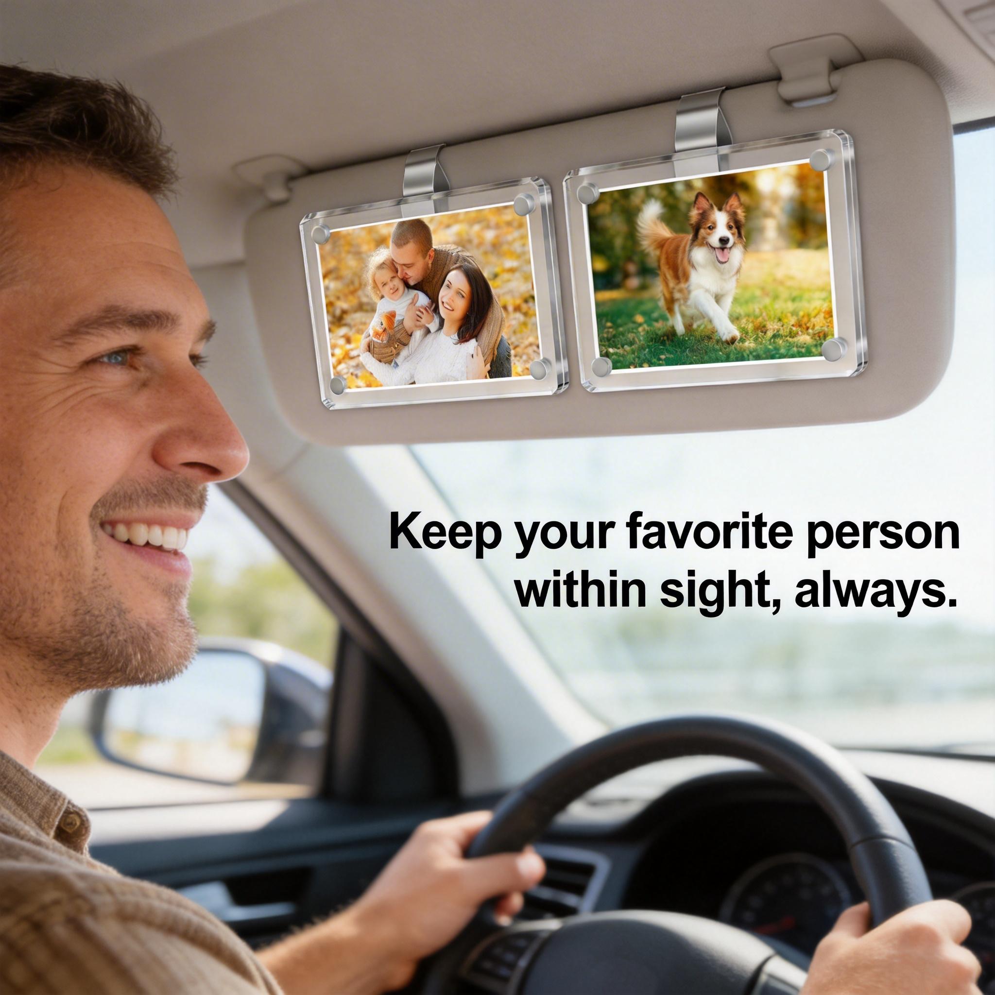 CarSun Visor Photo Clips 2 Pack - Magnetic Acrylic Snap Clips for 3.5x2.3 Inch Photos DIY Customizable Car Decor Universal Fit for All Cars Perfect Gift for Couples Family & Pet Memorabilia