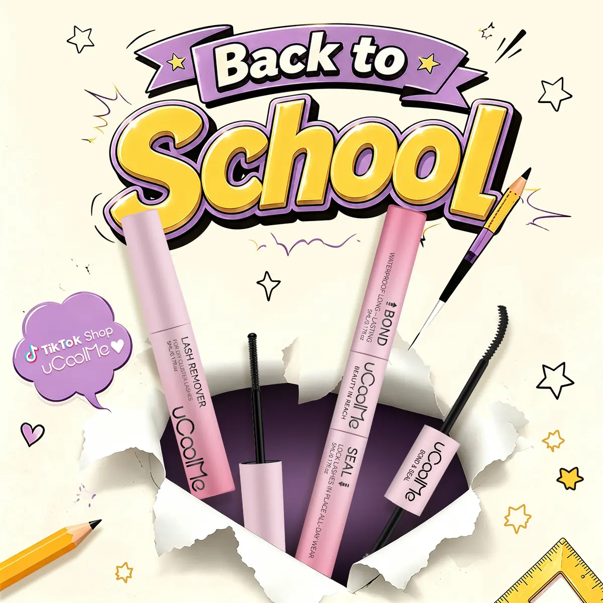 2.0 pro uCoolMe 3In1 Lash Bond & Seal, Waterproof Strong-Hold for Cluster Lashes, Super Easy for Beginners, Windproof With Lash Remover Summervibes,sunscreen,back to school