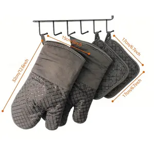 4PCS Oven Mitts and Pot Holders,High Heat Resistant Kitchen Oven Mitts with Pot Holders,Long Oven Mitts Silicone Non-Slip Surface for Baking and Cooking Bakeware Set Glove Machine