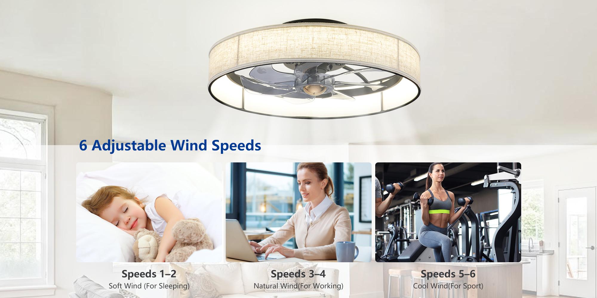 Garwarm Flush Mount Caged Ceiling Fan with Light, Modern Farmhouse Ceiling Fans, Dimmable LED,6 Speeds, Low Profile Ceiling Fan for Bedroom,Living Room,Kitchen,Children's Room