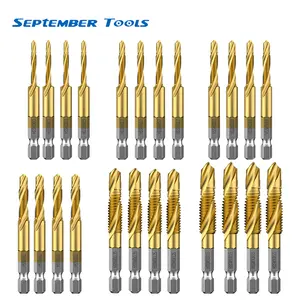 6-24Pcs New Hex Shank Tap Drill Bit Set M3 To M10 High Speed Steel Titanium Coated Spiral Taps for Open Hole Tapping Hand Tools