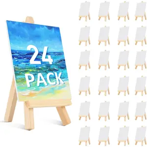 24 Pcs 5 Inch Mini Wood Display Easel, Small Wooden Easel Stand Art Craft Painting Triangle Stand Canvas Holder for Card Artist Photos Tabletop