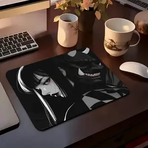 Anime Mask Girl Mouse Pad Square Mousepads 45x40 Large 22x18 Small non-slip rubber gaming mouse pad, smooth sliding surface, stylish aesthetic desk accessory for office, laptop and desktop