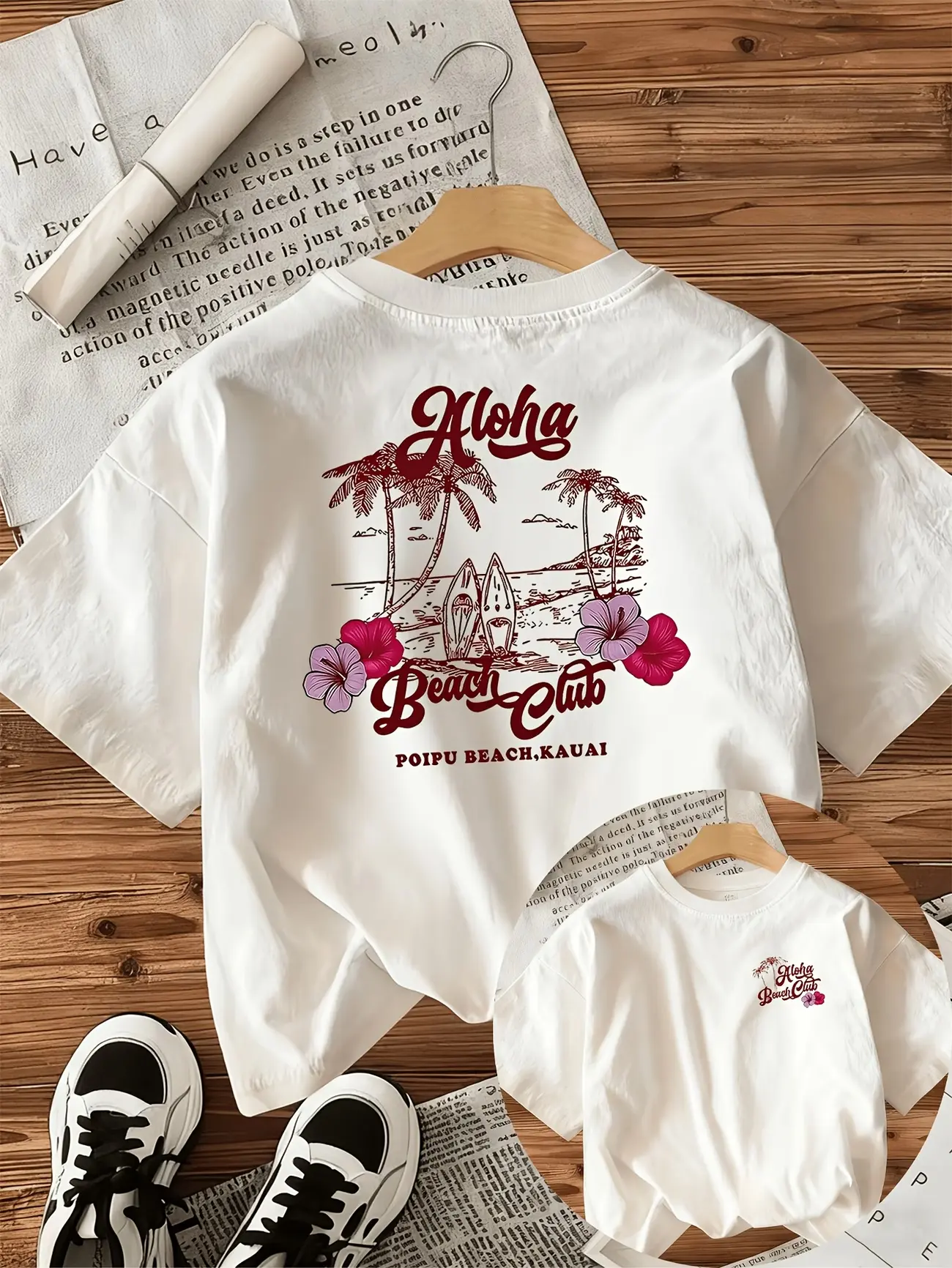 Double-Sided Print: Women's Beach Club Pattern T-Shirt - Casual Comfortable Clothing, Loose Fit Fashion T-Shirt