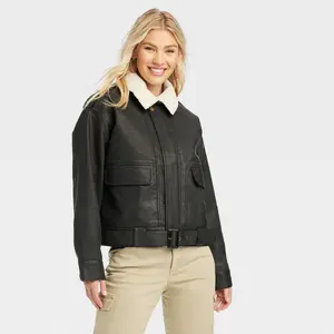 Women's Faux Leather Bomber Jacket - Universal Thread Black XL