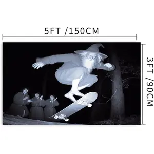 Funny Wizard Skateboarding  Tapestry Flag 3x5 Feetfor RoomWall Hanging College Dorm DecorBedroom Banner funny flag  with 4 Brass Gromments