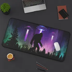 UFO Bigfoot Desk Mat – Neon Alien Forest Mouse Pad for PC & Laptop