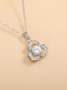 Clover Rhinestone Collarbone Chain, Minimalist Silver Color Jewelry, Commuter Necklace, Elegant Accessory for Daily Wear