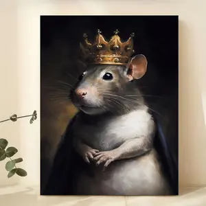 1pc Vintage European Folklore Rat King Canvas Poster - Unframed Medieval-Style Mouse Art Print with Crowned Rat, Historical European Royalty Wall Decor for Home, Office, Cafe & Gothic Gift (Golden Design), Christmas Decor